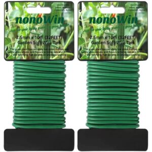 nonowin garden twist ties soft rubber reusable wire plant support heavy duty for gardening trees tomatoes vines climbing plants(2pcs x 32.8feet total 65.6feet, green)