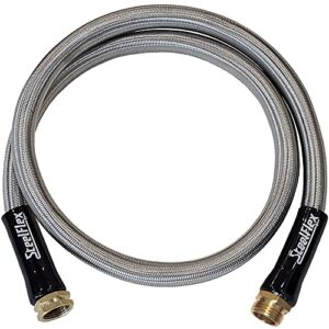 steelflex leader hose for garden hose reel – 3/4” braided stainless steel outdoor short water hose – flexible, no kinks, tangles – withstands extreme pressure, weather, temperature – 5 foot length