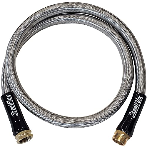 SteelFlex Leader Hose for Garden Hose Reel - 3/4” Braided Stainless Steel Outdoor Short Water Hose - Flexible, No Kinks, Tangles - Withstands Extreme Pressure, Weather, Temperature - 5 Foot Length