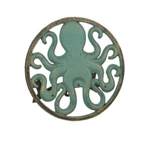 zeckos cast iron 12 inch octopus decorative wall mounted hanging garden hose holder verdigris green finish – 125 ft hose