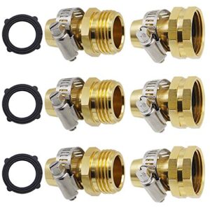 triumpeek garden hose repair connector with clamps, set of 3 aluminum water hose end replacement fit for 3/4″ and 5/8″ garden hose fittings
