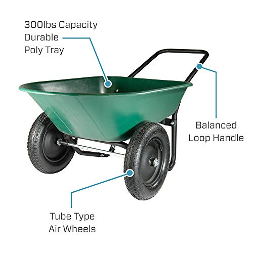 Marathon Yard Rover – 2 Tire Wheelbarrow Garden Cart - Green/Black