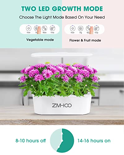 ZMHOO Hydroponics Growing System Indoor Garden, Plant Germination Kit with 2 Led Grow Light Modes, Smart Timer Starter Kit, Adjustable Easy-to-Install Magnetic Light Rod for Home, Kitchen, Gardening