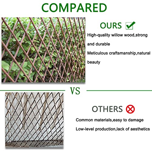 Helprise Expandable Willow Lattice Fence Panel Plant Support Garden Trellis Willow Trellis Fence for Climbing Plants Vine Ivy Rose Cucumbers Clematis Outdoors Garden Yard ,36X92 Inch(2PC)