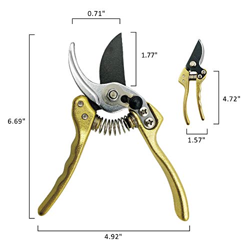 Mifuse 6.5" Professional Small Bypass Pruning Shears with Non-Stick Blade and Aluminium Handle,Heavy Duty Garden Clippers, High Performance Hand Pruner Razor Sharp Secateurs 3/4-inch Cut.