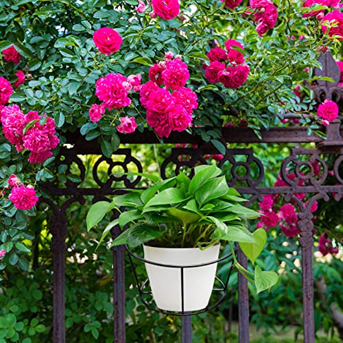 defutay Hanging Railing Planters, 4 Pack Round Flower Pot Holders,Metal Pot Plant Baskets for Balcony,Garden,Indoor & Outdoor(Black,4 PCS)