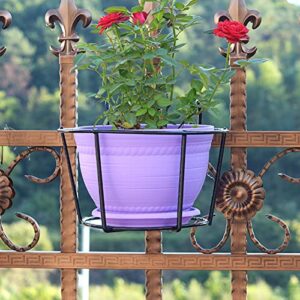 defutay Hanging Railing Planters, 4 Pack Round Flower Pot Holders,Metal Pot Plant Baskets for Balcony,Garden,Indoor & Outdoor(Black,4 PCS)