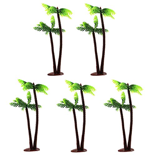 E-outstanding Miniature Coconut Tree 5PCS 13cm Plastic Coconut Palm Trees Mini Plant Pots Bonsai Craft for Micro Landscape Dollhouse Fairy Garden DIY Decor