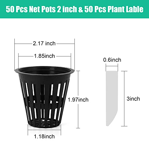 Business King 2 inch Net Pots for Hydroponics 50 Packs with Plant Lable Heavy Duty, Reusable, UV Resistant Slotted Mesh Net Cups for Tower Gardens, Clone Machine, Aeroponics System (2 inch 50 Packs)