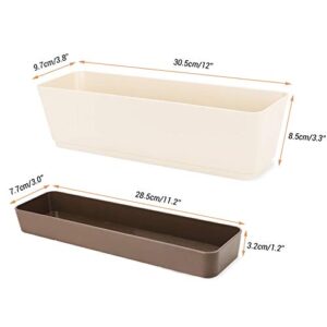 SUREAM 3 Pack Indoor Window Box Planter, 12x3.8 Inch Rectangle Herb Planter with Tray, Modern Small Succulent Cactus Flower Plastic Plant Pot for Window Sill, Garden Balcony, Office Shelf Decoration