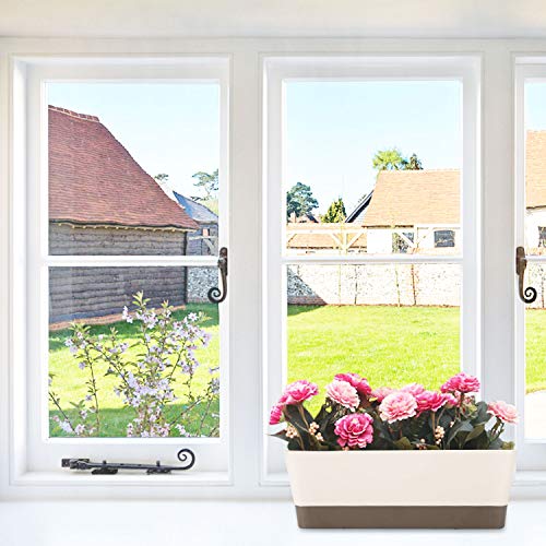 SUREAM 3 Pack Indoor Window Box Planter, 12x3.8 Inch Rectangle Herb Planter with Tray, Modern Small Succulent Cactus Flower Plastic Plant Pot for Window Sill, Garden Balcony, Office Shelf Decoration