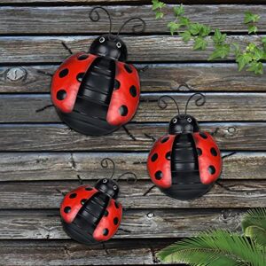 metal ladybug wall art decor cute ladybugs wall sculpture indoor outdoor decorative ladybirds hanging for garden backyard porch home patio lawn fence decorations red set of 3