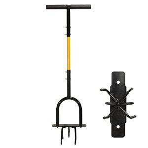 larnorje manual twist tiller – garden claw cultivator with long handle, hand tiller soil ripper, lawn aerator weeder for flower box and raised bed. black/yellow