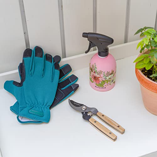 Berry&Bird Garden Tool Set, 3 PCS Gardening Tool Kit Includes Rose Pruning Thorn Proof Gloves, Pruning Shears with Wooden Handle and 17 Oz Pink Spray Bottle for Planting & Pruning Roses, Bonsai