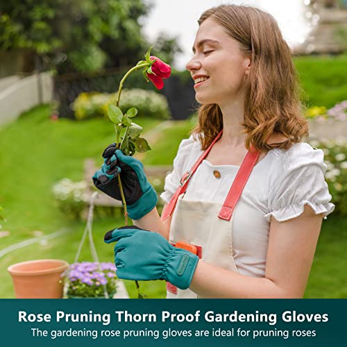 Berry&Bird Garden Tool Set, 3 PCS Gardening Tool Kit Includes Rose Pruning Thorn Proof Gloves, Pruning Shears with Wooden Handle and 17 Oz Pink Spray Bottle for Planting & Pruning Roses, Bonsai