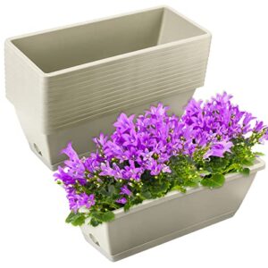 12 pieces rectangle window box planter 17 inch window plant box herb planter plastic herb pots for indoor plants large window flower boxes outdoor with tray for garden, balcony home decor (light gray)