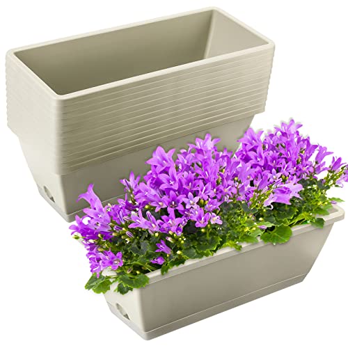 12 Pieces Rectangle Window Box Planter 17 Inch Window Plant Box Herb Planter Plastic Herb Pots for Indoor Plants Large Window Flower Boxes Outdoor with Tray for Garden, Balcony Home Decor (Light Gray)