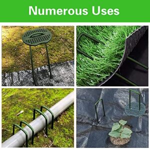 Bakulyor 100pcs Green Artificial Turf Stakes Staples + 100pcs Buffer Washer, 6 Inch 11 Gauge Landscape Staples, Galvanized Lawn Spikes, Heavy Duty Yard Ground Pin for Grass Weed Barrier Sod Fabric