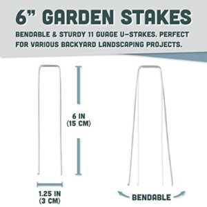 Squirrel Products U Shape Garden Stakes Metal, 6 Inch Landscaping Staples, 11 Gauge Stakes for Landscaping Fabric, 2.9mm 15x2.5x15cm – 50 Pack