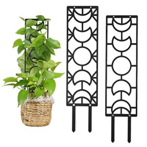 2pcs metal plant trellis for climbing support, 19inch indoor houseplant trellis flower potted plants moon phase small garden trellis with moisture-proof layer for pot plant vine monstera (black)