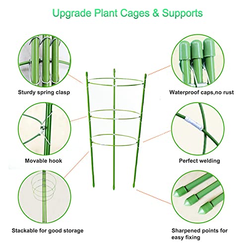 4 Pack Garden Plant Support Tomato Cage, Upgrade 18" Trellis for Climbing Plants, Plant Trellis Kits with 4 Self Watering Spikes and 20 Plant Clips (18")