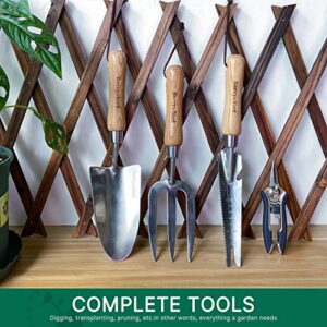 Berry&Bird Garden Tool Set, 4 PCS Stainless Steel Heavy Duty Gardening Tool Kit Includes Hand Trowel, 5 in 1 Shovel, Pruning Shears and Hand Fork with Ash Wood Handle for Weeding Transplanting Digging