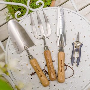 Berry&Bird Garden Tool Set, 4 PCS Stainless Steel Heavy Duty Gardening Tool Kit Includes Hand Trowel, 5 in 1 Shovel, Pruning Shears and Hand Fork with Ash Wood Handle for Weeding Transplanting Digging