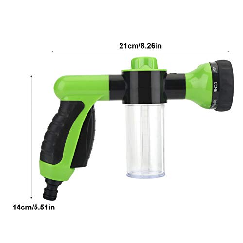 BORDSTRACT Garden Hose Nozzle, Soap Dispenser Bottle, 8 Spray Patterns, High Pressure Hose Foam Sprayer For Watering Plants, Cleaning,Car Wash And Showering Pet (Green)
