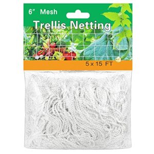hoople 5x15ft garden plant trellis netting mesh flexible string net with square mesh for climbing plants, vegetables, fruits, and flowers