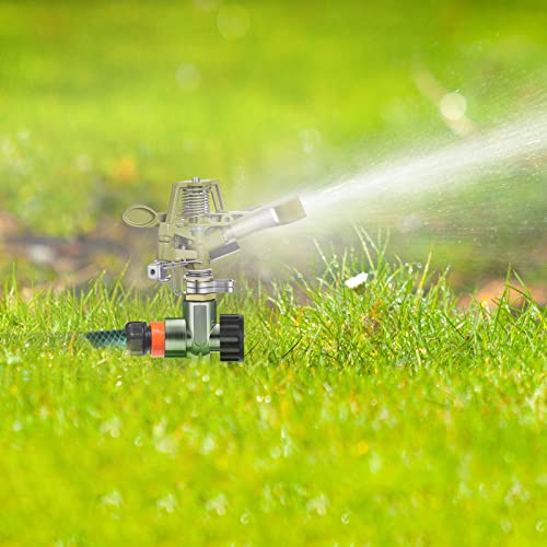 Zinc Alloy Garden Sprinklers 360 Degree Automatic Rotating Lawn Sprinkler with Water Stop Rings Adjustable Pulsating Sprinklers Yard Sprinkler Water Sprinklers for Yard Lawn Grass Irrigation (8)