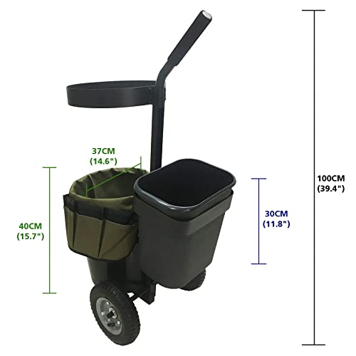 biosp Garden Carts Heavy Duty Rolling Lawn Yard Mobile Gardening Trolley Wheeled with 5 Gallon Bucket Oxford Bag Tool Organizer Storage