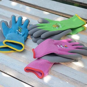 KDK Ages 8-10 Kids Gardening Gloves ,Yard Work Gloves for Toddlers, Youth, Girls, Boys, Childrens, Soft Safety Rubber Gloves (Large Age 8-10, 3 Pairs Green, Blue&Pink)