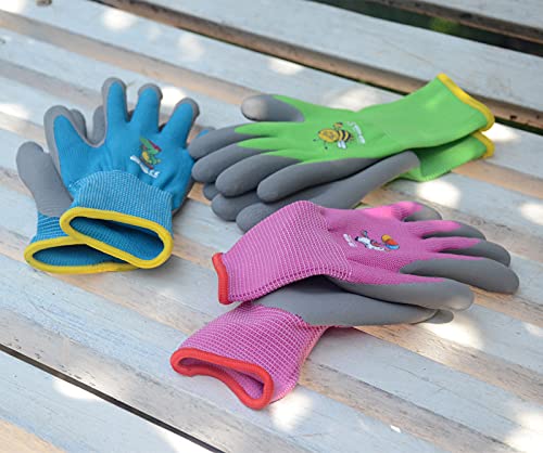 KDK Ages 8-10 Kids Gardening Gloves ,Yard Work Gloves for Toddlers, Youth, Girls, Boys, Childrens, Soft Safety Rubber Gloves (Large Age 8-10, 3 Pairs Green, Blue&Pink)