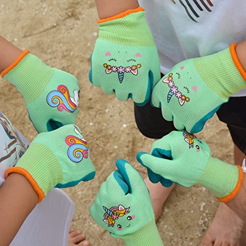 GLOSAV 3 Pairs Kids Gardening Gloves for Age 7-8, Childrens Garden Glove for Toddlers Yard Work, Non Slip, Flexible (Small for 7, 8 Year Old)