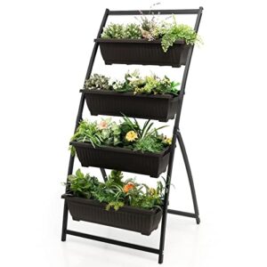giantex 5.2ft vertical raised garden bed, 4-tier elevated planter box w/4 containers & drainage holes, indoor outdoor freestanding planter for vegetables, herbs, flowers, heavy-duty metal frame