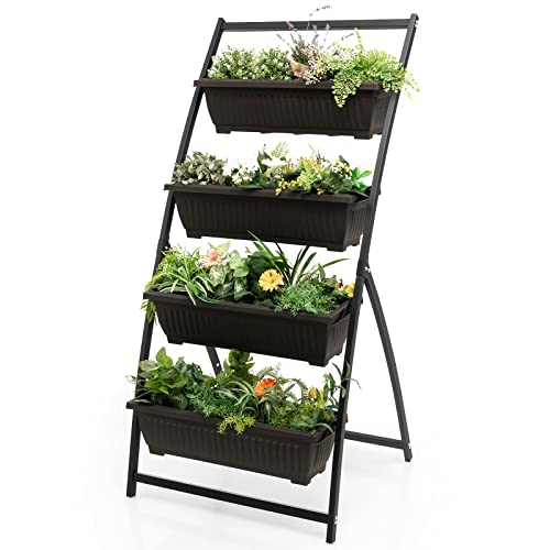 Giantex 5.2FT Vertical Raised Garden Bed, 4-Tier Elevated Planter Box w/4 Containers & Drainage Holes, Indoor Outdoor Freestanding Planter for Vegetables, Herbs, Flowers, Heavy-Duty Metal Frame