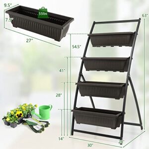 Giantex 5.2FT Vertical Raised Garden Bed, 4-Tier Elevated Planter Box w/4 Containers & Drainage Holes, Indoor Outdoor Freestanding Planter for Vegetables, Herbs, Flowers, Heavy-Duty Metal Frame