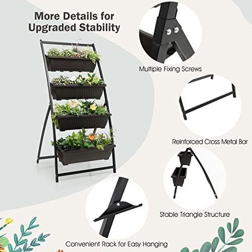 Giantex 5.2FT Vertical Raised Garden Bed, 4-Tier Elevated Planter Box w/4 Containers & Drainage Holes, Indoor Outdoor Freestanding Planter for Vegetables, Herbs, Flowers, Heavy-Duty Metal Frame