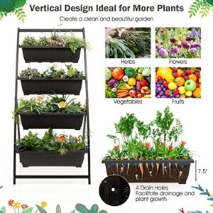 Giantex 5.2FT Vertical Raised Garden Bed, 4-Tier Elevated Planter Box w/4 Containers & Drainage Holes, Indoor Outdoor Freestanding Planter for Vegetables, Herbs, Flowers, Heavy-Duty Metal Frame