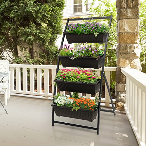 Giantex 5.2FT Vertical Raised Garden Bed, 4-Tier Elevated Planter Box w/4 Containers & Drainage Holes, Indoor Outdoor Freestanding Planter for Vegetables, Herbs, Flowers, Heavy-Duty Metal Frame