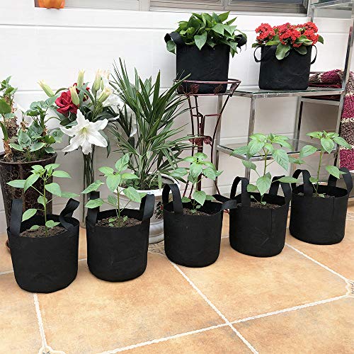 JERIA 16-Pack 5 Gallon Grow Bags, Heavy Duty Thickened Nonwoven Fabric Pots Container with Reinforced Handles, Vegetable/Flower/Plant Grow Pots Come with 16 Pcs Plant Labels