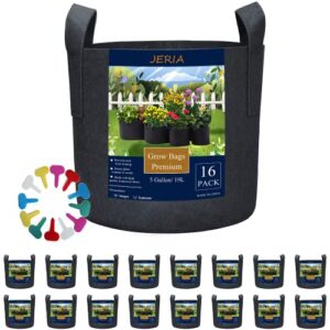 jeria 16-pack 5 gallon grow bags, heavy duty thickened nonwoven fabric pots container with reinforced handles, vegetable/flower/plant grow pots come with 16 pcs plant labels