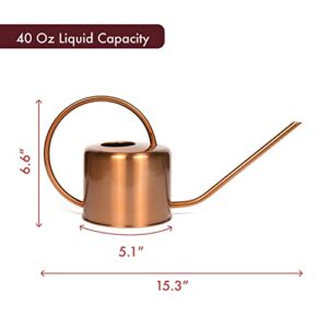 Homarden Copper Watering Can (40oz) - Small Watering Can for Indoor Plants, House Plant, Snake Plant, Terrarium Jar, Bonsai Pot and Flower Garden