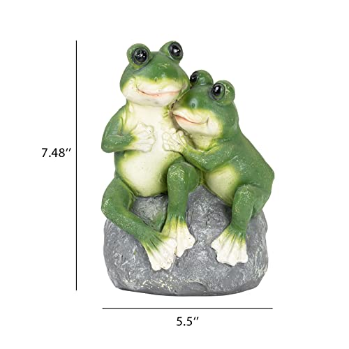 St. Patricks Day Frog Statue Garden Decor, Resin 2 Frogs on Stone Figurine for Indoor Outdoor Decoration Sculpture Gardening Gift