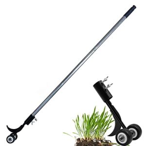 stand up crevice weeder remover tool, hand crack weeding tool curved hook weed puller with wheels & 18.5-31.5″ telescopic rod for garden lawn yard driveway brick sidewalks pathways patio paving