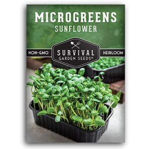 survival garden seeds sunflower microgreens for sprouting and growing – seed to sprout green leafy micro vegetable plants indoors – grow your own mini windowsill garden – non-gmo heirloom variety