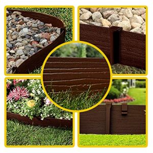 AUKAR Landscape Edging Coil - 33 feet Length, 3 inch Height, 10 Stakes Included, with Wood Grain - Terrace Board, Grass Barrier, Garden Borders (Brown)