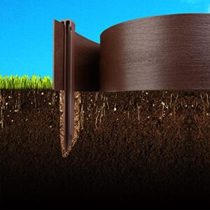 AUKAR Landscape Edging Coil - 33 feet Length, 3 inch Height, 10 Stakes Included, with Wood Grain - Terrace Board, Grass Barrier, Garden Borders (Brown)