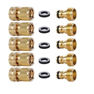 ytfggy garden hose quick connector set solid brass 3/4 inch water fitings thread easy connect no-leak male female value (5set)