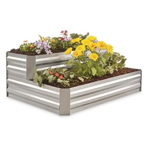 castlecreek galvanized stair planter box elevated raised garden bed 2-tier outdoor flowers, herbs, vegetable planting boxes gardening container, 47.25″ l. x 35.5″ w.
